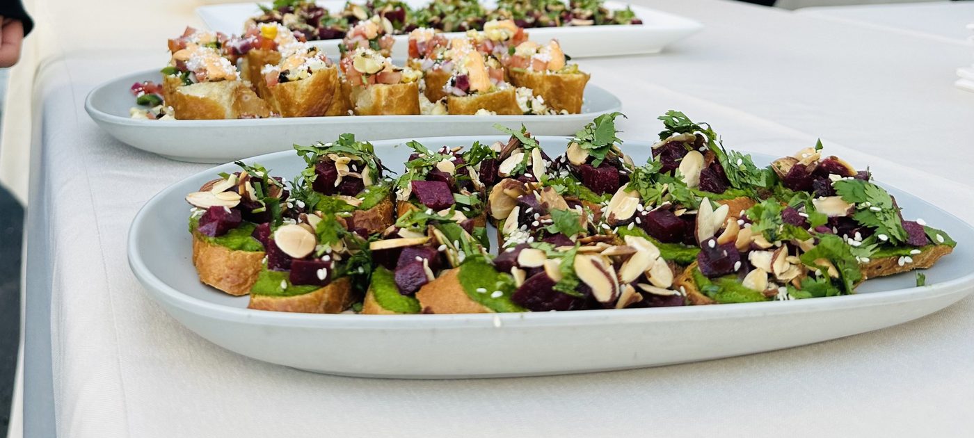 Beautifully plated catering appetizers ready for an event